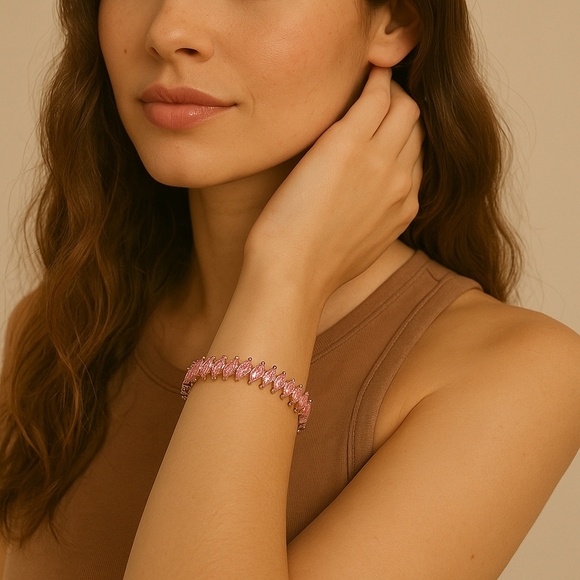 Pretty Bird 18K White Gold Plated Pink Crystal Bracelet - Picture 1 of 16